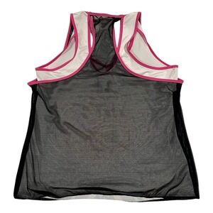 LUCKY IN LOVE Mesh Overlay‎ Tennis Tank Top Pink Blue Ruching Sz L